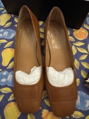 Talbots Women's Brown Leather Square-Toe Pumps 8.5